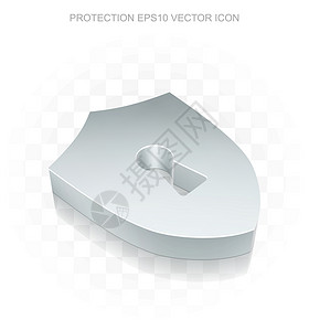 隐私图标平面金属 3d 盾牌与钥匙孔透明阴影 EPS 10 矢量背景图片