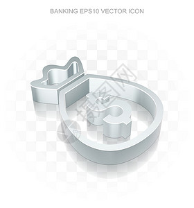 银行图标 平面金属3D货币袋 透明影子 EPS 10矢量设计图片