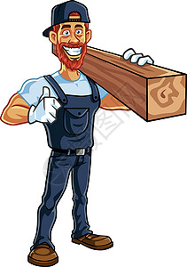 搬木头工人木匠卡通吉祥物 Vecto设计图片