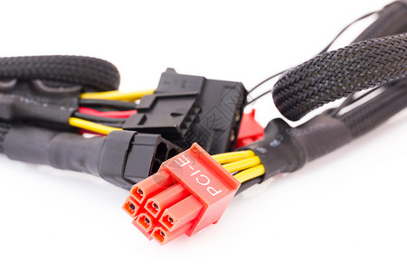 特写 PCI E 有线视频卡插头扩展器宏观卡片黄色白色工作室硬件电子电缆背景