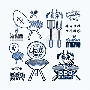 烧烤炉牛肉绘画木板黑板食物咖啡店烹饪野餐派对插图背景图片
