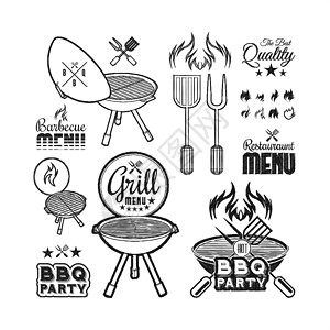烧烤炉烹饪野餐牛肉食物粉笔邀请函餐厅插图菜单绘画背景图片