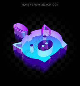 霓虹灯盒货币图标 3d 霓虹灯发光钱盒与硬币由 glassEPS 10 矢量设计图片