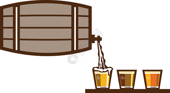 售酒机啤酒机Keg飞行在玻璃回转器上喷洒插画