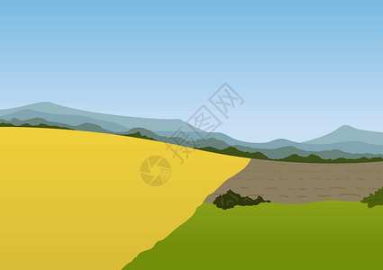 春季山地景观乡村插图生态农业农村树木环境场地绿色牧场背景图片