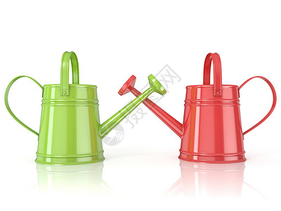 红色喷水壶两个绿色和红色的3D 化水罐背景