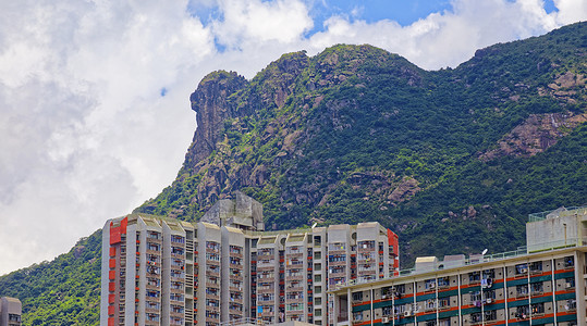 香港公共地产与地标狮子大鹏家庭住房市中心景观建筑学贫困民众多层窗户不动产背景图片