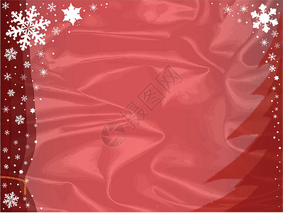 丝绸圣诞卡插图雪花薄片卡片窗帘红色标签场景流苏绘画背景图片