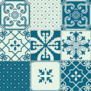 小瓷砖一套9个装饰的瓷砖织物文化打印对角线马赛克墙纸包装制品装饰品正方形插画