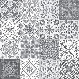 里斯本一组灰色的瓷砖背景插图风格制品包装打印墙纸正方形装饰品对角线文化插画