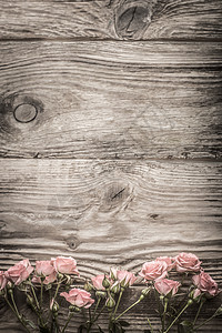 灰色木板上的粉红花花朵花束木头树叶粉色桌子玫瑰花瓣绿色静物背景图片