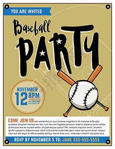 基础棒球党邀请模板插图说明传单元素邀请函蝙蝠海报派对场地生日设计背景图片