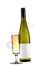 全白葡萄酒玻璃杯和瓶子分离背景图片
