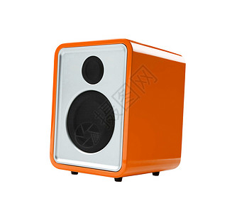 橙色扬声器孤立的橙色无线电收音机背景