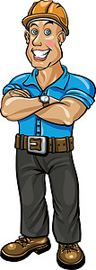 穿着衬衫工人雪白微笑的生成器人顾客男人领班插图蓝衬衫工人工程师手绘漫画男性插画