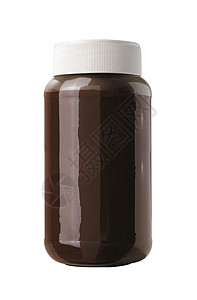 罐子里的杂酸糊巧克力面包榛子空白棕色板栗午餐白色套装奶油背景图片