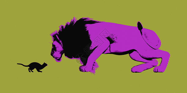 猫和狮子持久性挑战商业插图狮子背景