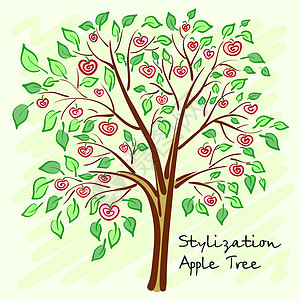 多枝的程式化的苹果树与孤独的神秘水果 韦克托插画