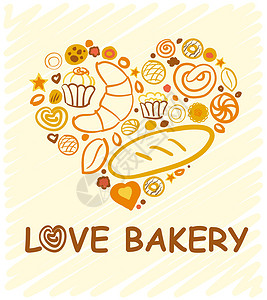 心形面包一套烘烤爱情面包店的手工绘画 用来做你的广告插画