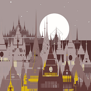 中东城堡阿拉伯小镇的卡通背景 韦克托城堡圆顶绘画大厦城市住宅插图房子天空天炉设计图片