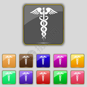 按钮透明素材医学图标符号 设置您网站的11个彩色按钮 矢量化学疾病药店标识徽章实验知识科学斗争药品插画