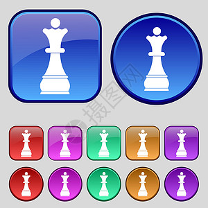 复古国际象棋国际象棋皇后图标标志 一套十二个复古按钮为您的设计 韦克托插画
