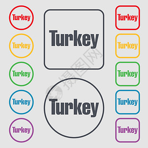 安卡拉土耳其土耳其图标符号 圆形和带有框架的平方按钮上的符号 矢量插画