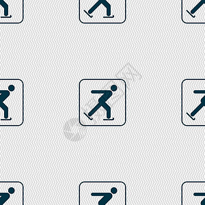 开机图滑冰标志 具有几何纹理的无缝模式 韦克托赛跑者女性参与者乐趣闲暇溜冰者小路娱乐艺术草图插画