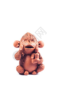 猴子模型素材在白色背景上被孤立的近距离猴子粘土娃娃黏土手工陶器雕像照片纪念品数字艺术陶瓷文化背景