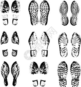 脚趾鞋收藏印记鞋底鞋黑色轮廓 它制作图案矢量个性打印行动脚步跑步烙印衣服鞋类插图鞋印插画