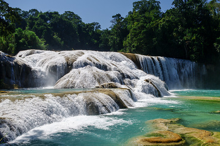 Agua Azul瀑布 墨西哥恰帕斯旅行热带森林丛林白色河流公园风景异国情调图片