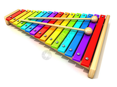 带彩虹彩色钥匙和两根木鼓棍的 Xylophone喜悦键盘玩具木琴教育学习旋律学校笔记音乐背景图片
