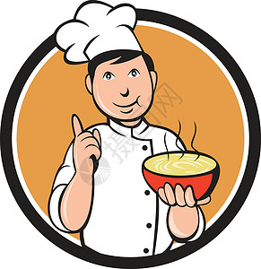 圆碗亚洲厨师面条碗圆卡通插画