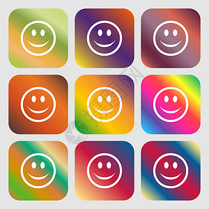微笑快乐的脸图标 九个带有明亮渐变的按钮 设计精美 韦克托背景图片