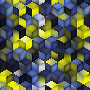 矢量无缝多色蓝色黄色渐变立方体形状菱形网格几何图案背景图片