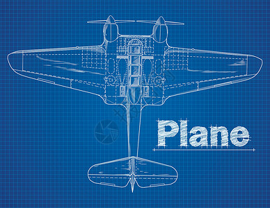 蓝印风格的平面图示草图工具飞机空气插图运输轰炸机网格几何学工程背景图片