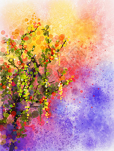 Wisteria花花水彩画季节帆布艺术品紫色植物群兰花水彩墙纸刷子背景背景图片