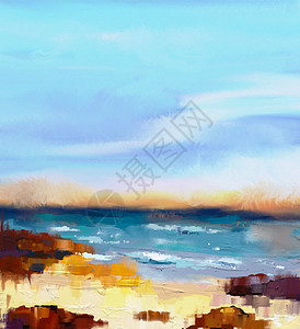 场景油画素材抽象的彩色油画海景背景