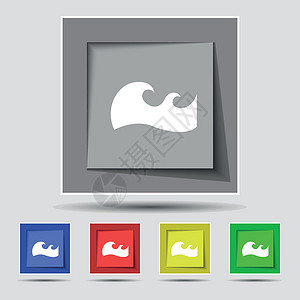 青岛奥帆广场原五个有色按钮上的波图标符号 矢量设计图片