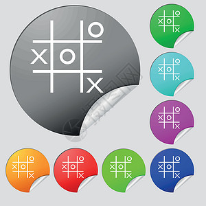 井字游戏矢量图标符号 一套八个多色圆形按钮 贴纸 向量背景图片