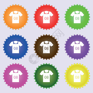 T恤图示标志 一大套多彩 多样化 高质量按钮 矢量背景图片