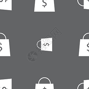 购物袋图标标志 灰色背景上的无缝模式 韦克托购物中心商品阴影插图商业礼物零售塑料购物店铺背景图片