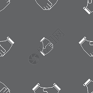 握手图标标志 灰色背景上的无缝模式 韦克托合同标识合作协议交易欢迎男性运输车友谊团队背景图片