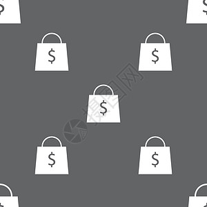 购物袋图标标志 灰色背景上的无缝模式 韦克托白色生态店铺插图购物中心塑料市场电子商务展示阴影背景图片