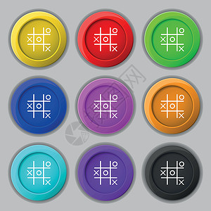 零点井字游戏矢量图标符号 九个圆形彩色按钮上的符号 向量框架夹子草图卡通片戒指标识表决艺术互联网画目设计图片