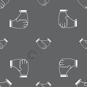 握手图标标志 灰色背景上的无缝模式 韦克托标识欢迎协议阴影合同成功合伙运输车课程人士背景图片