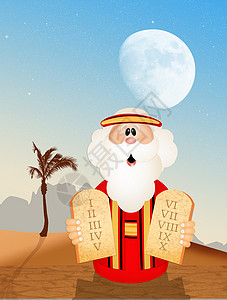 穆萨有十诫中的法度沙丘男人宗教卡通片绿洲沙漠插图背景图片