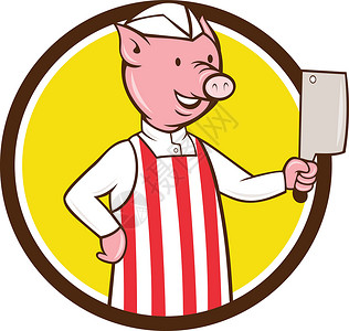 屠夫猪拿着切肉刀圆卡通背景图片