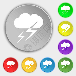 闪电按钮素材气象图标符号 8个平板按钮上的符号 矢量设计图片