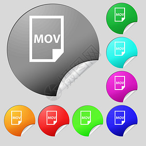 mov 文件格式图标符号 一组 8个多色圆环按钮 粘贴符 矢量背景图片